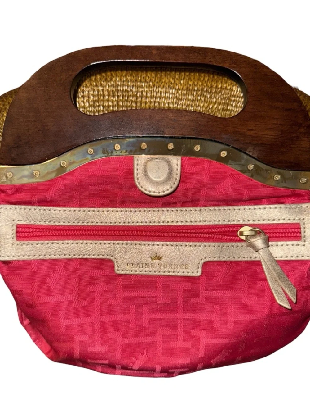 Elaine Turner Woven Straw Clutch with Wooden Handle, beachy, like new! - Picture 4 of 6